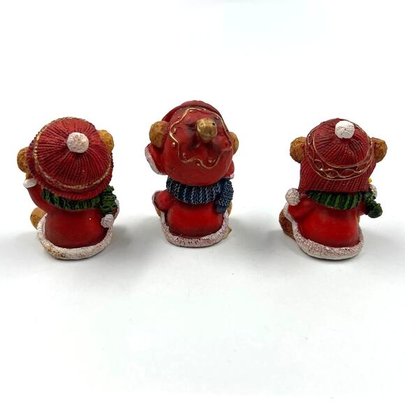 Adorable Mini Christmas Winter Teddy Bears Figurines Resin Y2K Star Bell Wreath - Picture 4 of 6